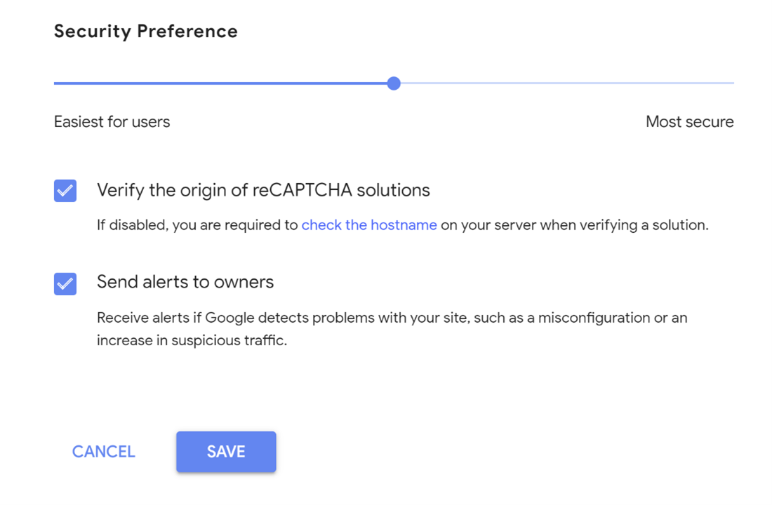 Google reCAPTCHA Security Preference