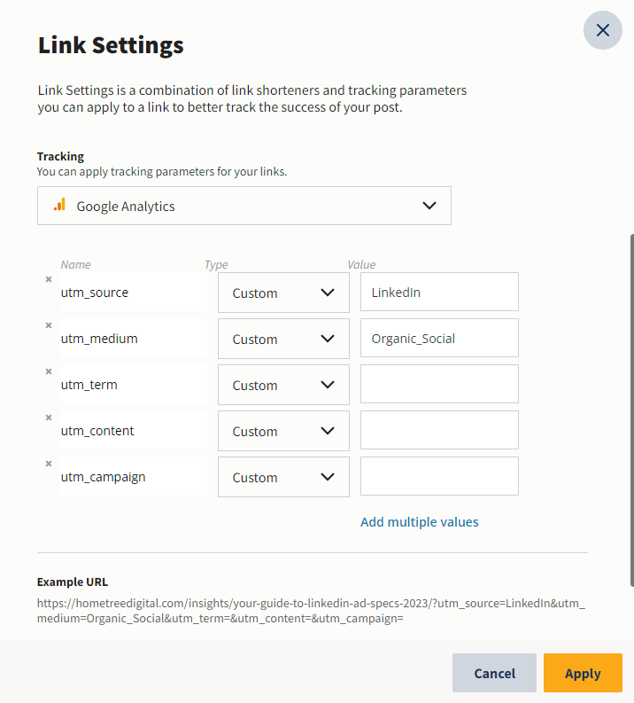 HootSuite link tracking customization