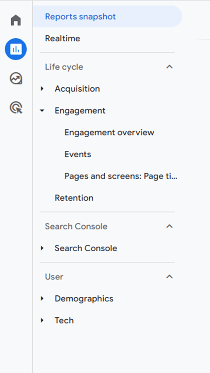 Google Analytics 4  right side navigation bar