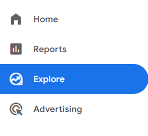Select Explore in the right navigation bar of Google Analytics 4