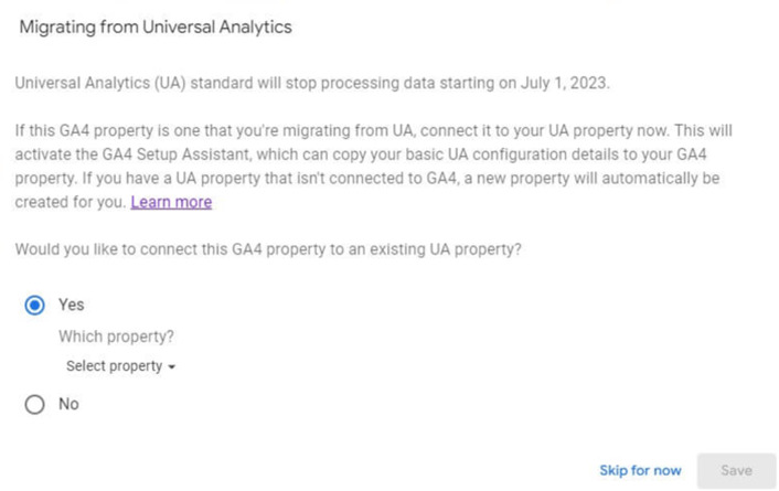 Migrating from Universal Analytics notification to Google Analytics 4 