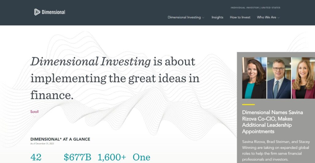 Screenshot of Dimensional Fund Advisors website