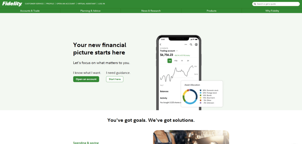 Screenshot of Fidelity investments website