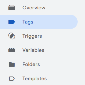 Screenshot of Google Tag Manager, highlighting the Tags section