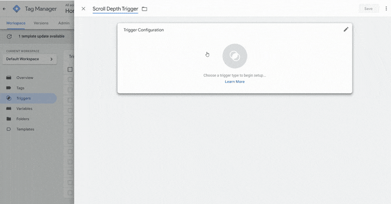 GIF showing how to setup a Scroll Depth Trigger in Google Tag Manager