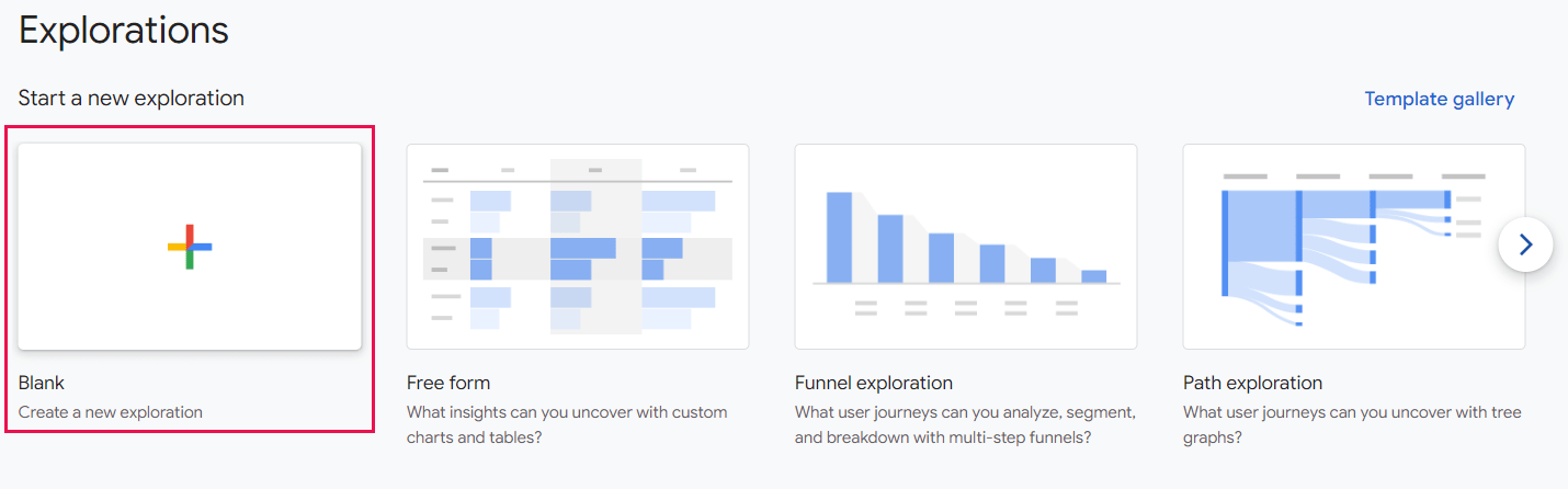 Screenshot showing the Blank option in Google Analytics Reports.