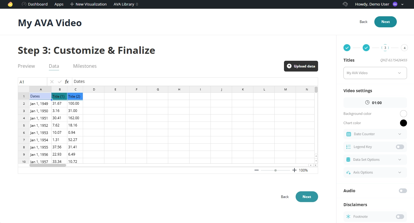 Milestone section in the AVA interface.